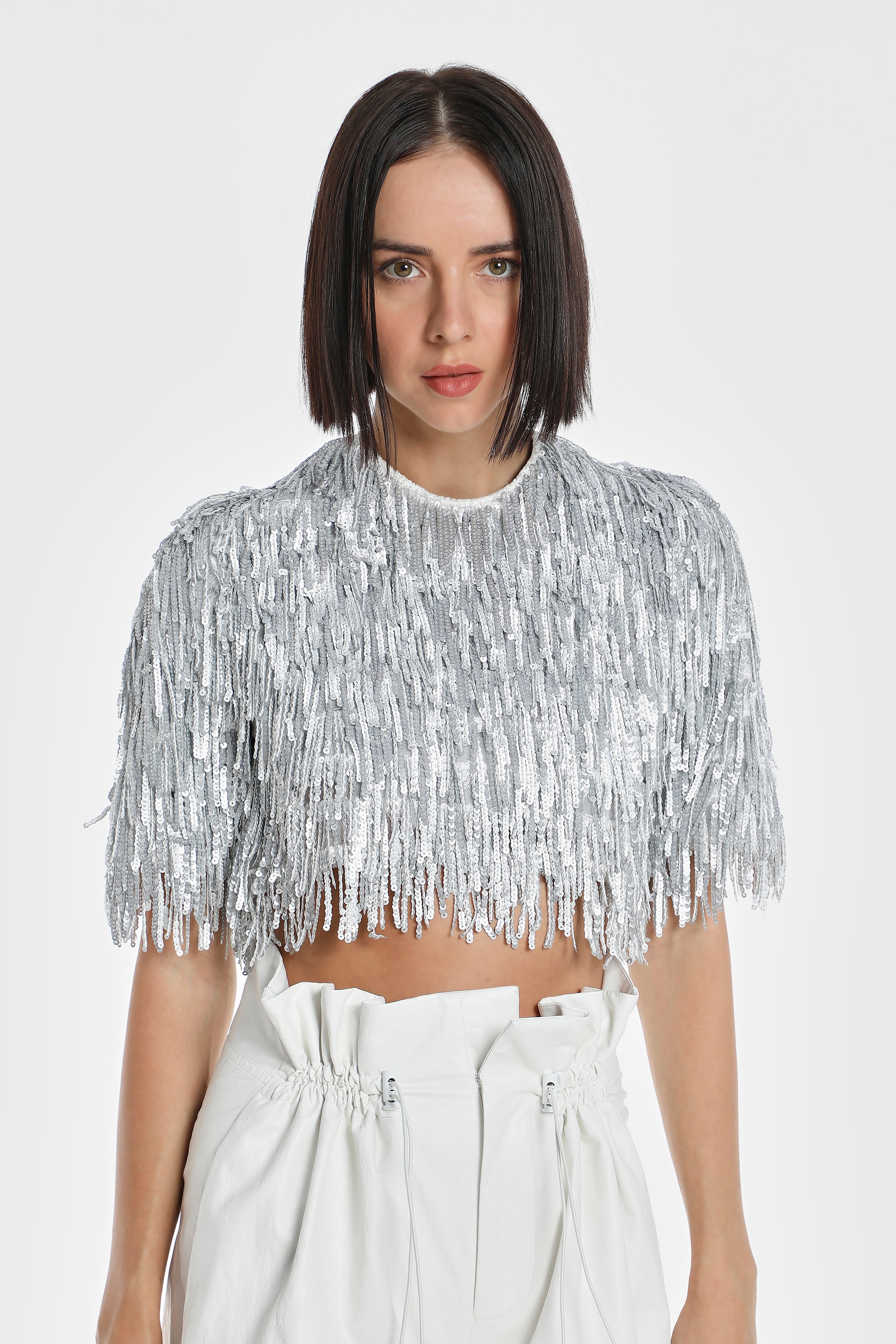 LEINWANDE Mixed Fringe Crop Top ベスト LEINWANDE Mixed Fringe Crop Top Ivory Beige Lace FREE SIZE