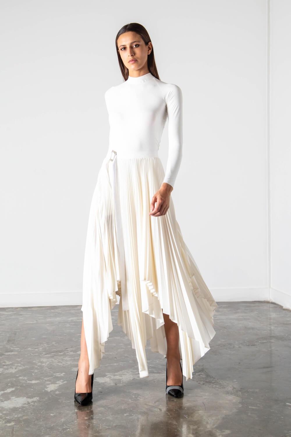 ASYMMETRIC PLEATED WRAP SKIRT BLSSD ASYMMETRIC PLEATED WRAP SKIRT BLSSD