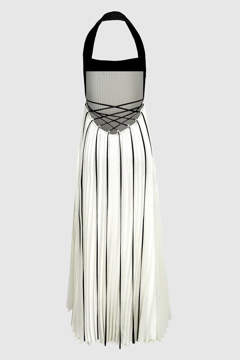 HALTER ACCENT PLEATED DRESS