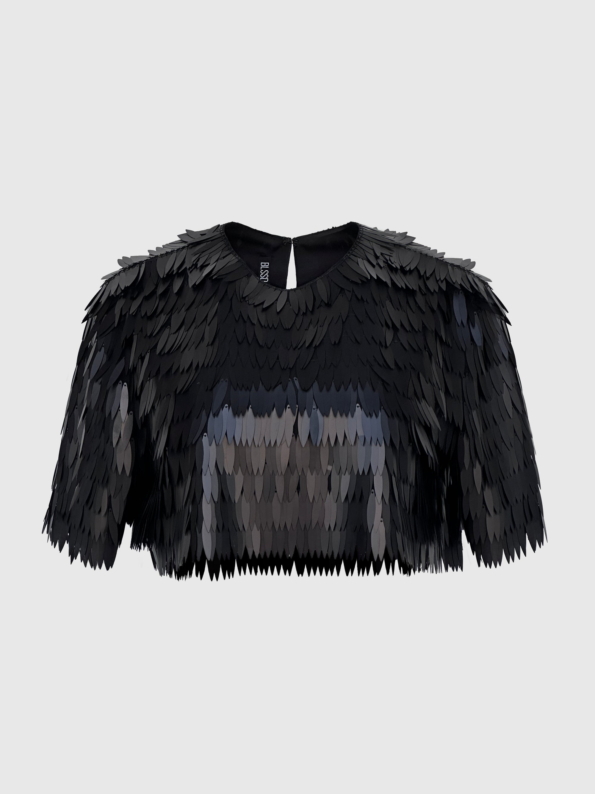 METALLIC FRINGED SEQUIN CROP TOP