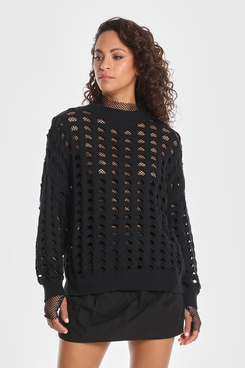 KNIT MESH COTTON PULLOVER