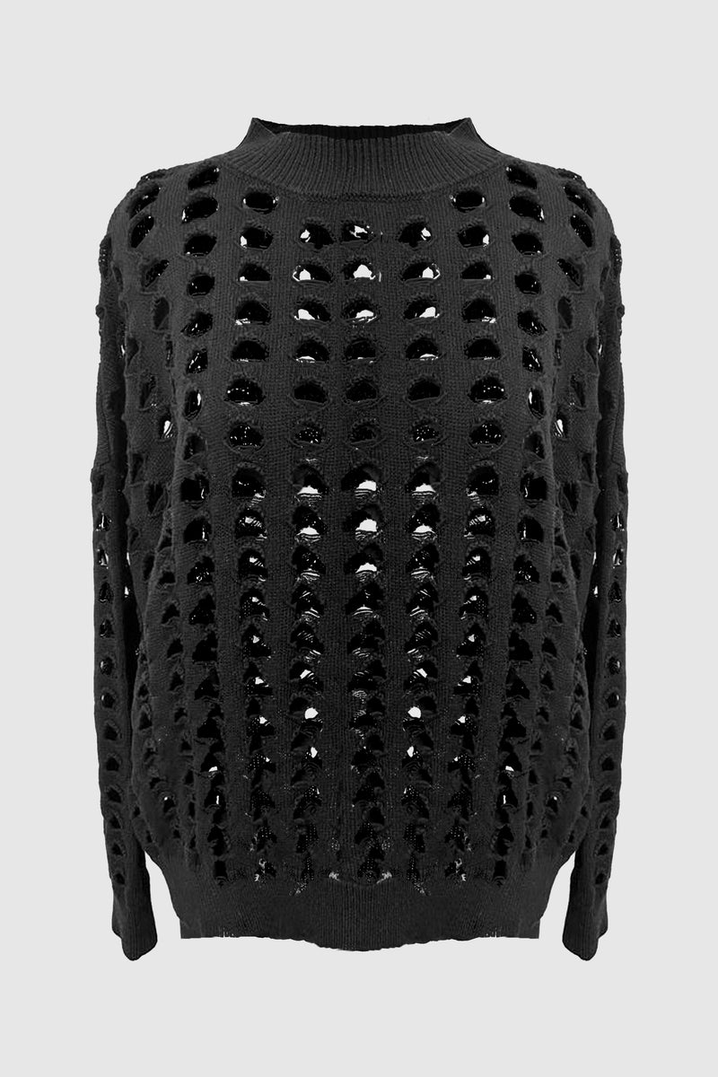 KNIT MESH COTTON PULLOVER