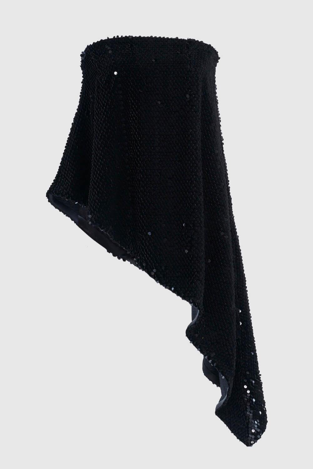 ASYMMETRIC SEQUIN STRAPLESS TOP