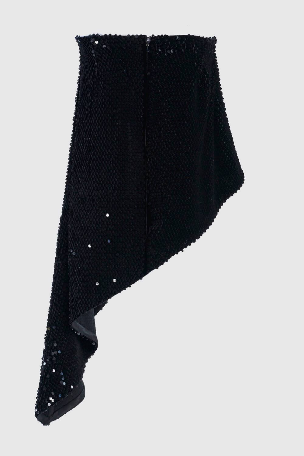ASYMMETRIC SEQUIN STRAPLESS TOP